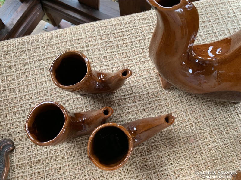 Pipe-shaped ceramic brandy set, stamped set, complete, flawless