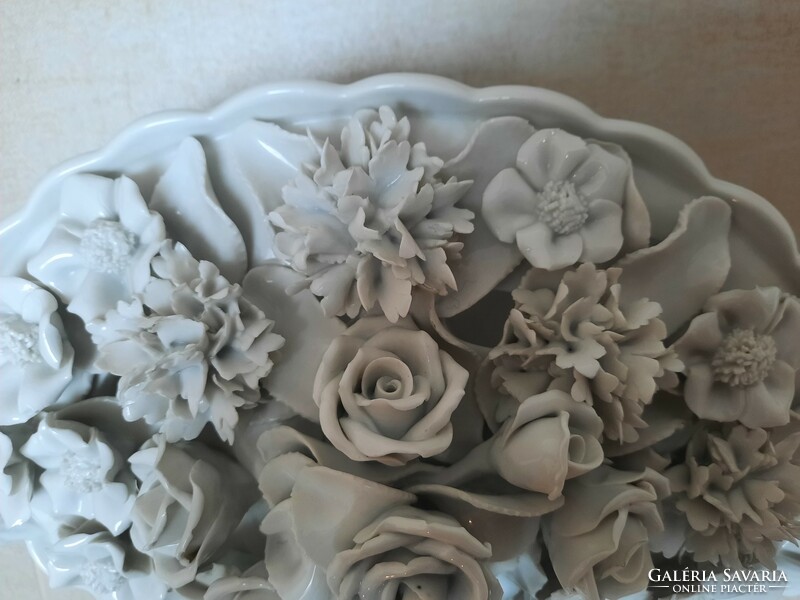 Large white Herend openwork porcelain flower basket, centerpiece
