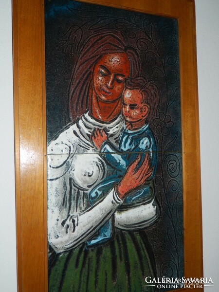 Huge quality fire enamel image: mother and child