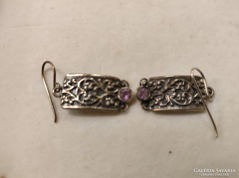 Israeli silver earrings with amethyst stone