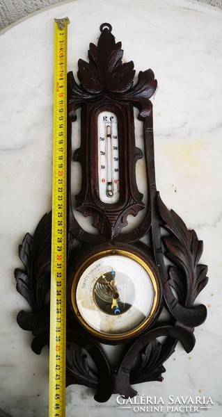 Antique 100-year-old barometer, carved neo renaissance, baroque pewter