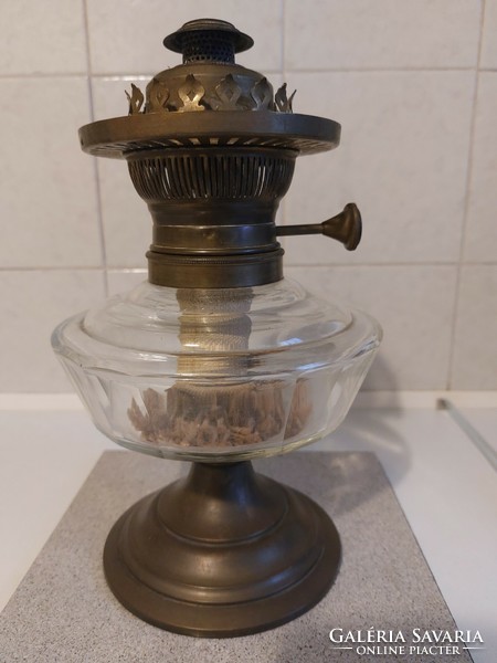 A copper kerosene lamp made at the beginning of the 20th century, with an original milk glass shade