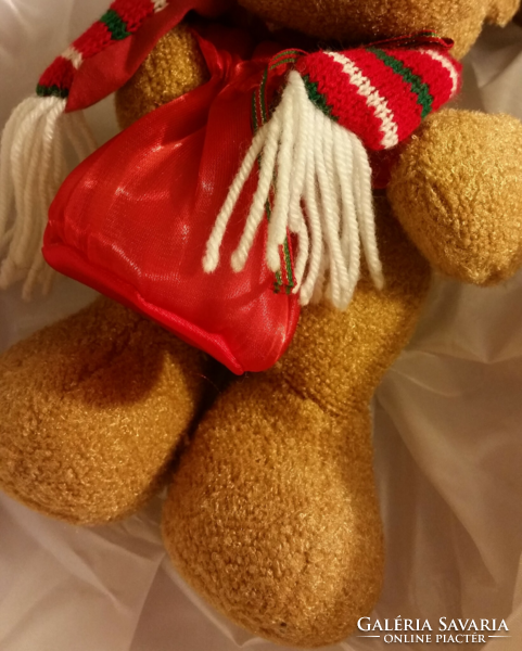 Old standing reindeer with Santa's sack, 27 cm high, Christmas decoration textile figure