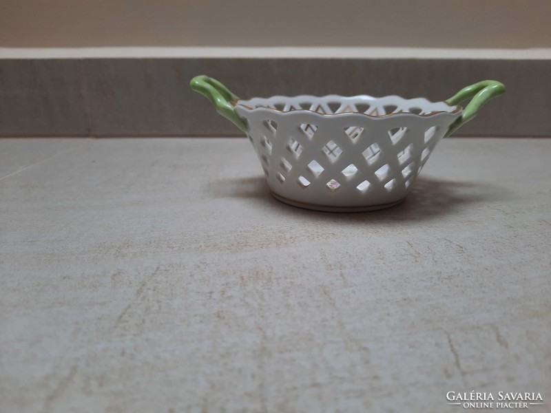 Herendi színes mályvavirág PC mintás 2 füles áttört kosár, tál