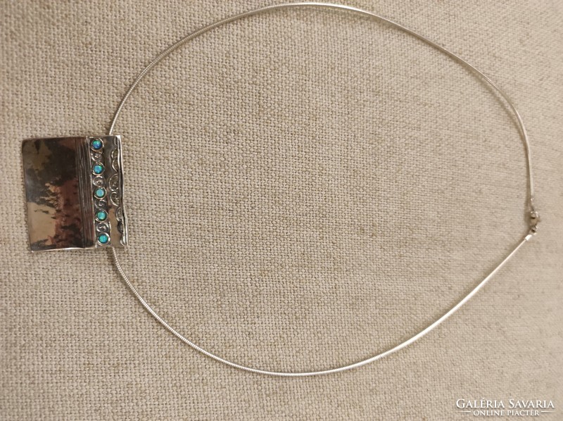 Israeli silver necklace with blue fire opal stones