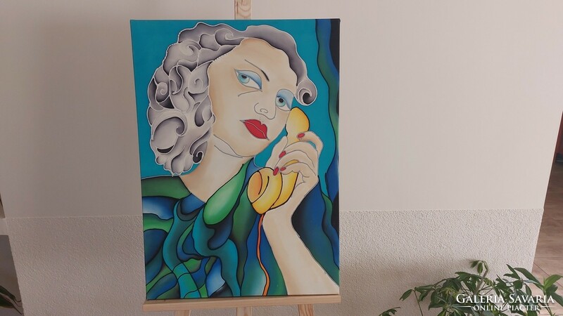 (K) Szép art deco festmény (?) 50x70 cm