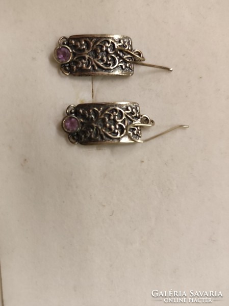 Israeli silver earrings with amethyst stone