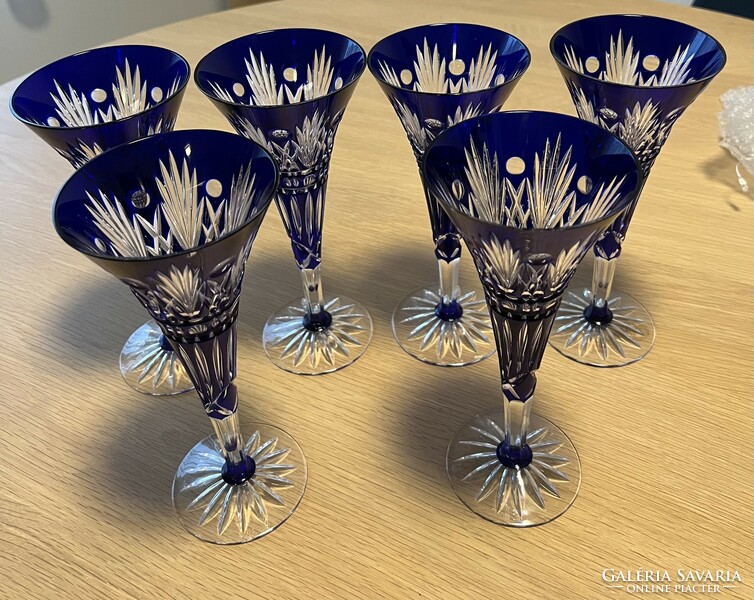 Ajka kristály 22 cm-es kék pezsgős pohár készlet 6 db