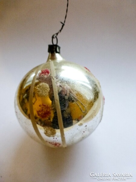 Antik üveg karácsonyfadísz, Pöttyös Gömb III.