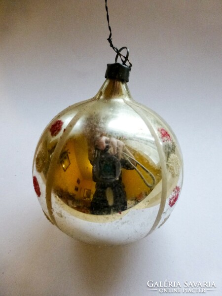 Antique glass Christmas tree decoration, dotted sphere iv.