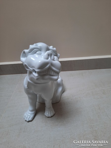 Nagy Fehér Herendi kínai Foo kutya porcelán figura