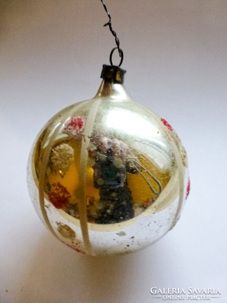 Antique glass Christmas tree decoration, dotted sphere iv.