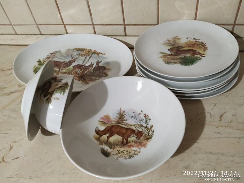 Német vadász mintás készlet eladó! 9 db-os Vintage Porcelán étkészlet eladó!