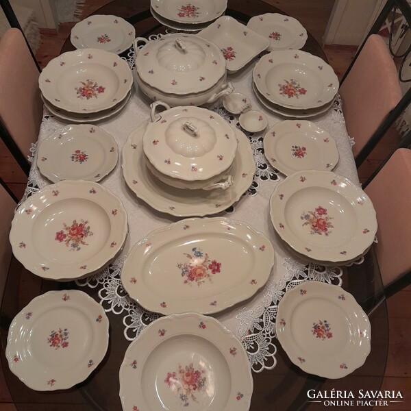 Antik 24 darabos Lengyel porcelán étkészlet