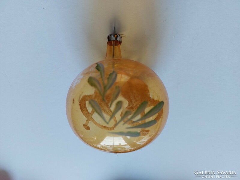 Old glass Christmas tree ornament painted sphere transparent glass ornament