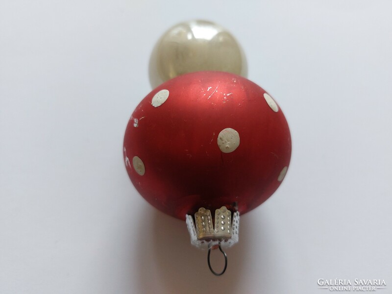 Old glass Christmas tree ornament large red polka dot mushroom glass ornament