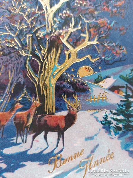 Old New Year's card 1931 postcard deer deer snowy landscape