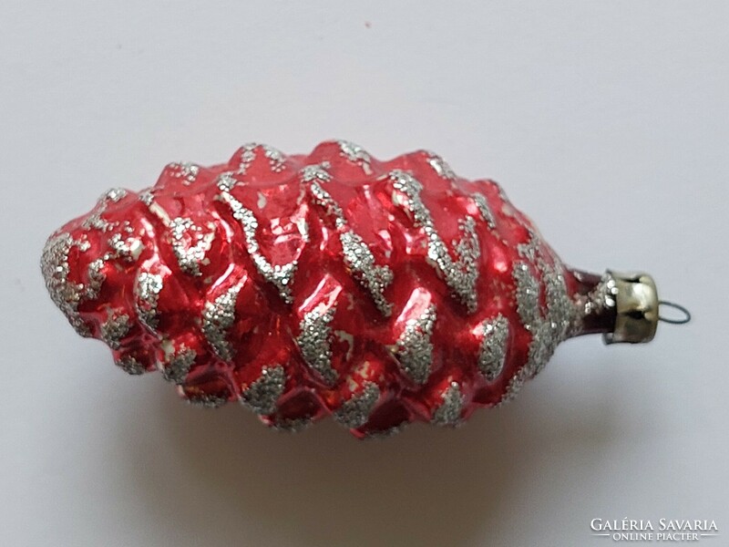 Old glass Christmas tree ornament red silver cone glass ornament