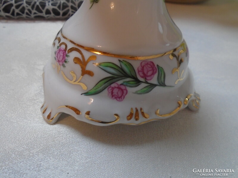 Szépséges régi virág mintás Hollóházi porcelán gyertya tartó hibátlan