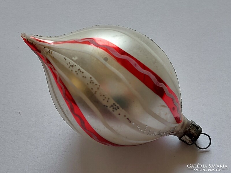 Old glass Christmas tree ornament red white striped icicle glass ornament