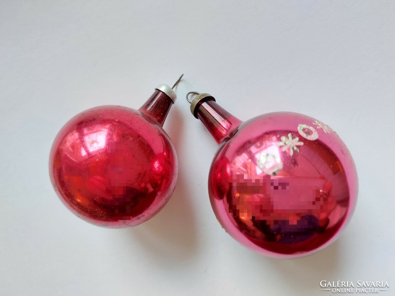 Régi üveg karácsonyfadísz piros gömb üvegdísz 2 db