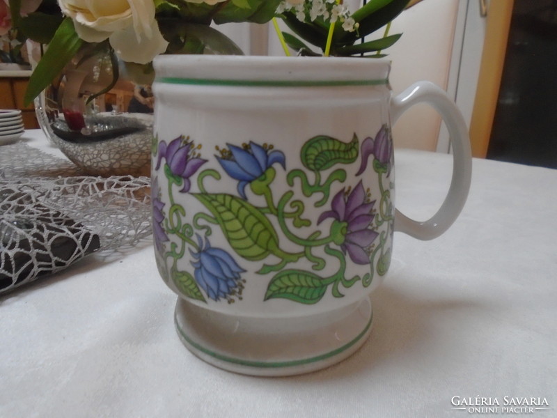 Beautiful old flower pattern Hólloháza porcelain large mug, flawless