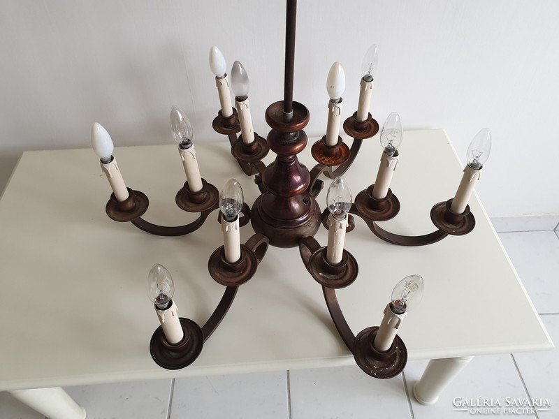 Old vintage large size 6 arm 12 burning chandelier ceiling lamp