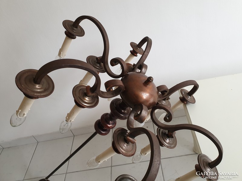 Old vintage large size 6 arm 12 burning chandelier ceiling lamp