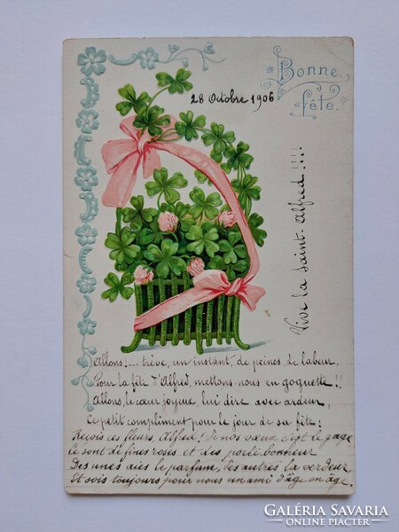 Régi újévi dombornyomott képeslap 1906 levelezőlap lóhere