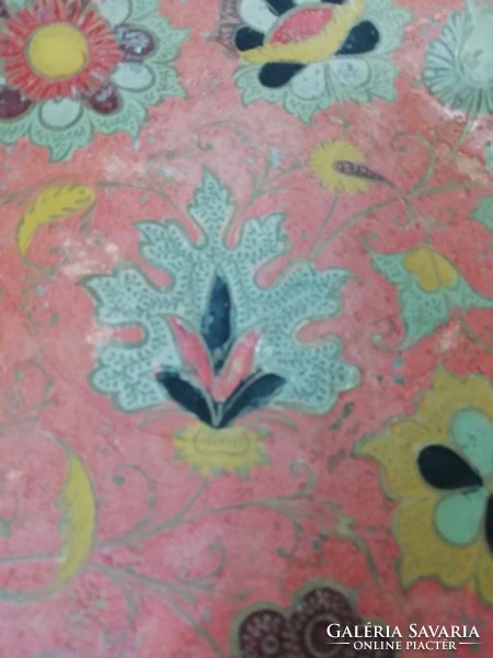 Antique fire enamel copper Zsolnay flower pattern tray 22 cm