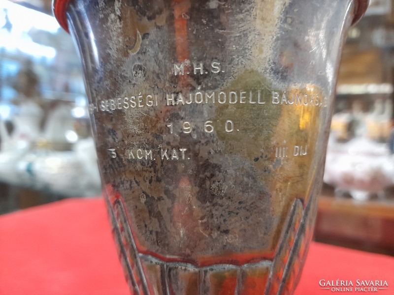 Alpakka goblet, glass with inscription.