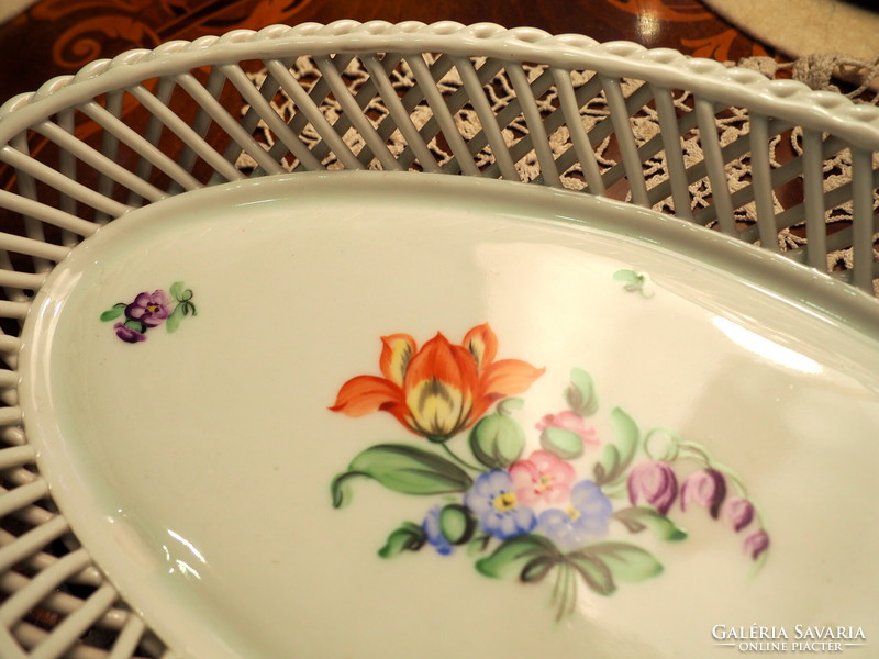 Herend oval serving tray with kitty pattern openwork edge