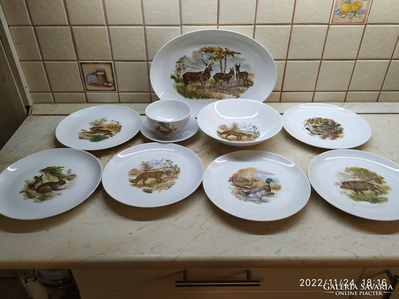 German hunter set for sale! 9 piece vintage porcelain tableware for sale!
