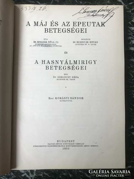 A máj és epeutak betegségei 1933