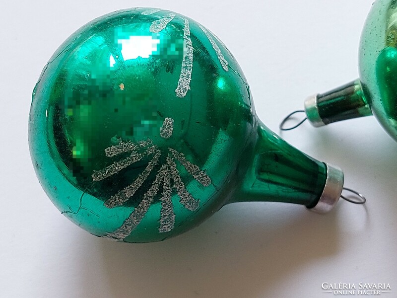 Régi üveg karácsonyfadísz zöld gömb üvegdísz 2 db