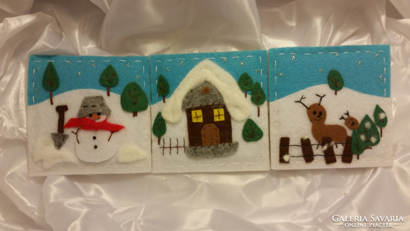 Egyedi kézműves textil  variálható hűtőmágnesek - Havas táj - Karácsonyi dekoráció