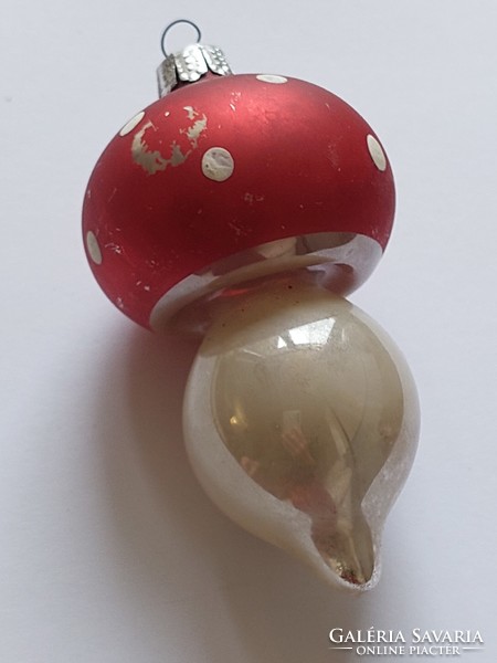 Old glass Christmas tree ornament large red polka dot mushroom glass ornament