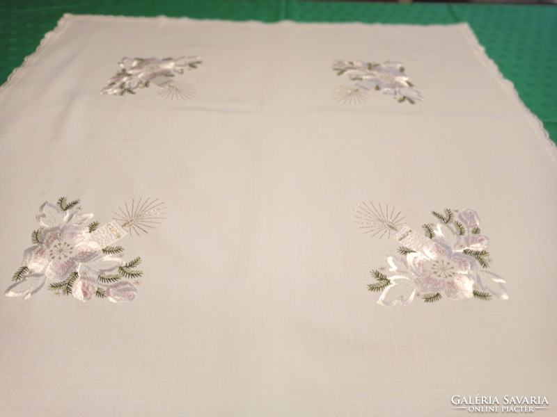 Off-white, embroidered Christmas tablecloth 72 x 72 cm