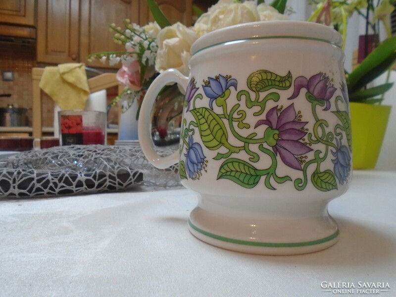 Beautiful old flower pattern Hólloháza porcelain large mug, flawless