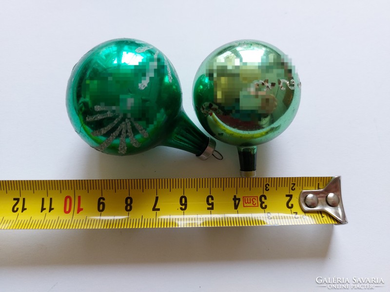 Old glass Christmas tree decoration green sphere glass decoration 2 pcs