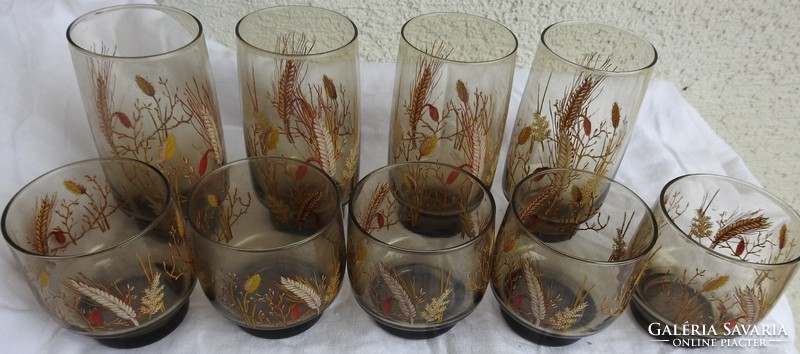 Őszi - búzakalász mintás barna üvegpohár készlet