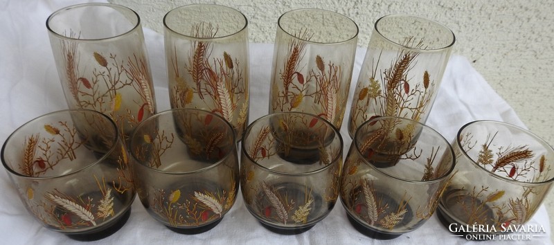 Autumn - set of brown glass cups with wheat ear pattern