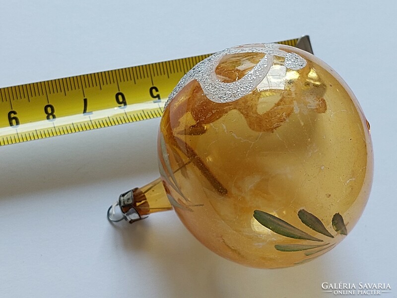 Régi üveg karácsonyfadísz festett gömb átlátszó üvegdísz