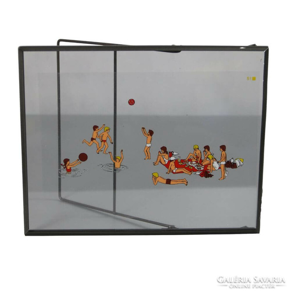 Transparent retro slide projector image in a metal frame. Beach&ball