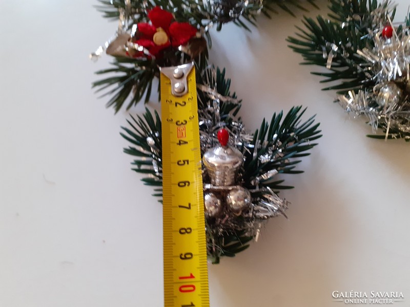 Retro karácsonyi műfenyőágak üvegcsengővel 3 db