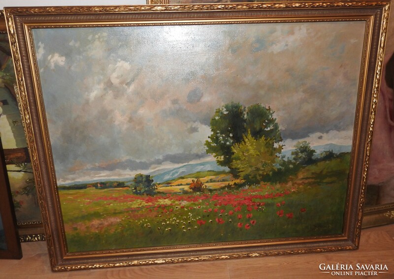 Artúr Tölgyessy (1853 - 1920) field with flowers - oil / canvas painting