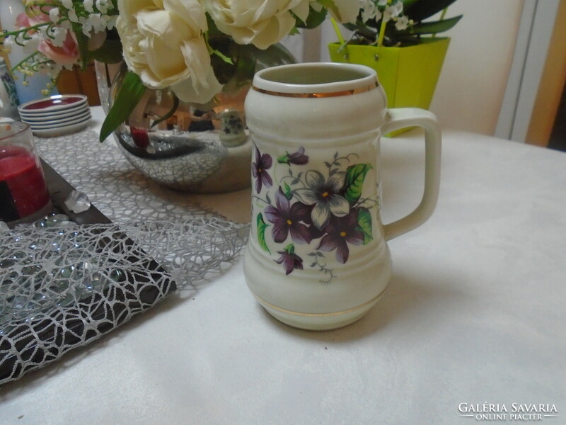 Nice old violet-patterned Hólloháza porcelain large mug, flawless