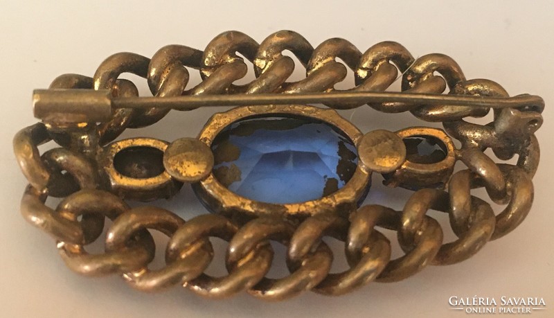 Czech copper jablonec brooch from the 1920s with polished glass, traces of gilding