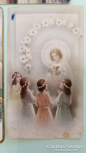 Régi kis szentkép angyalos vallási emléklap 1928 imalap 3 db