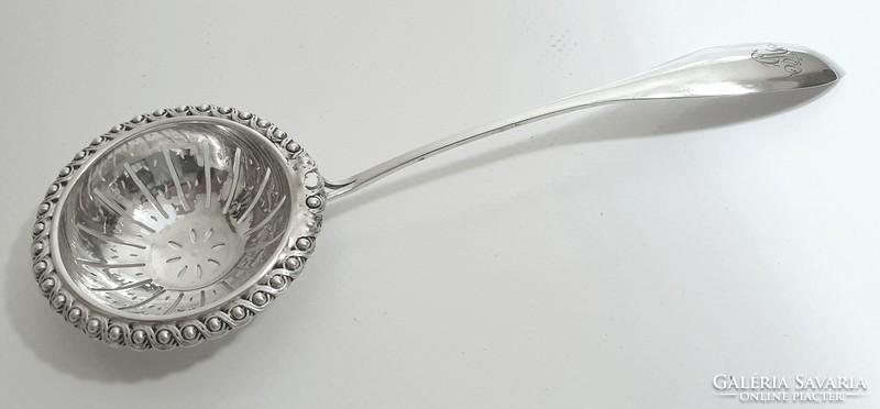 Silver powdered sugar sprinkler / tea strainer, elegantly decorated